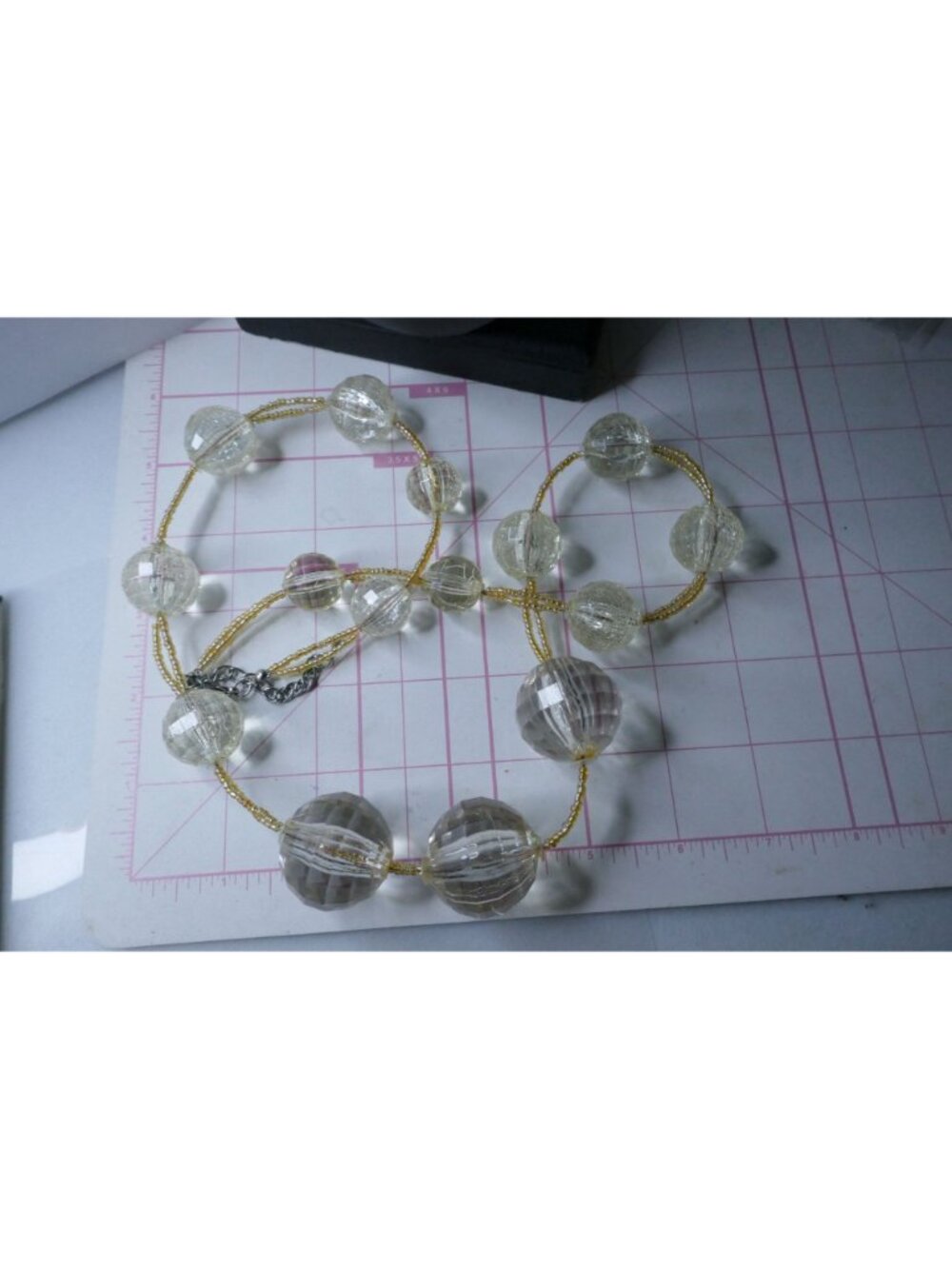 Vintage 80s Clear Faceted Lucite Bead Necklace Graduated Statement MCM 1.25" Orb - Picture 2 of 6